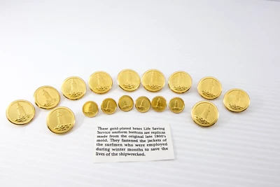 NOS Lighthouse Buttons 12 Large & 6 Small Gold Brass Waterbury CT Cheshire USA - Image 1 of 4
