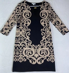 New York & Company Black With Gold Design Short Sleeve Women’s Dress Size Small - Picture 1 of 8