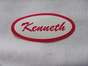 KENNETH USED ALL SILK SCREEN SEW ON NAME PATCH TAGS OVAL RED ON WHITE - Picture 1 of 2