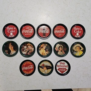 NICE COLLECTION OF 13 COCA-COLA METAL DRINK COASTERS SMALL TRAYS ALL COLORUL - Picture 1 of 16