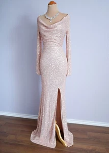 Champagne Long Formal Prom Pageant Sequin Party Evening Wedding Gown Dress XL 12 - Picture 1 of 12