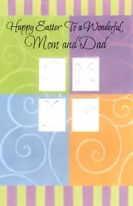 Happy Easter Parents Mom Dad Embossed Butterfly Bunny Springtime Theme Card - Picture 1 of 3