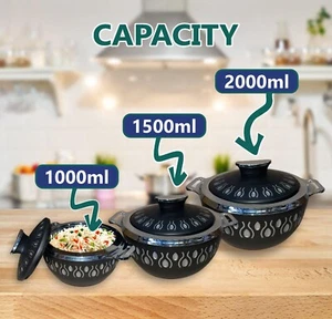 [3er Set] Schwarze Kasserolle mit Deckel Lebensmittel Aufbewahrung Hotpot (1000, 1500, 2000ml) - Bild 1 von 19