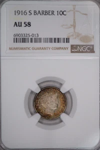 1916 S Barber Dime 10c AU 58 NGC - Picture 1 of 4