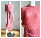 Vintage Fully Beaded Dusty rose Silk  Pin tuck detail Midi Sheath Dress L