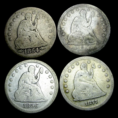 1854 1855 1856 1877-S Seated Liberty Quarter Silver Nice Coin Lot ---- #GY762 Cover