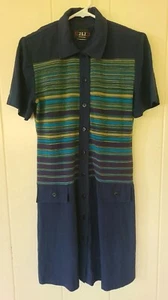 J.S.J. Dress Vintage Dress Blue Striped Button Down Short Sleeve Sz S/M - Picture 1 of 5