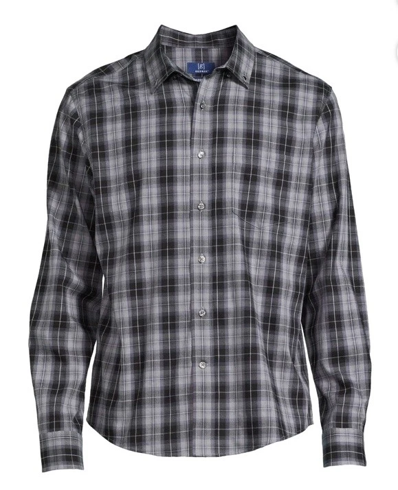 Men’s Small George Poplin Button-Up Shirt Black Long Sleeve Breathable Size S