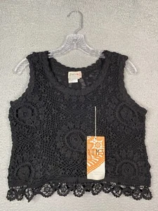 Vintage Lim’s Crochet Crop Top Womens Small Black Lace Cotton Sleeveless NEW NWT - Picture 1 of 11