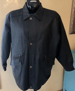 Vintage 90er WINDBREAKER Herren schwarz Lederjacke Mantel Gr. XL Stepp gefüttert Car Coat - Bild 1 von 9