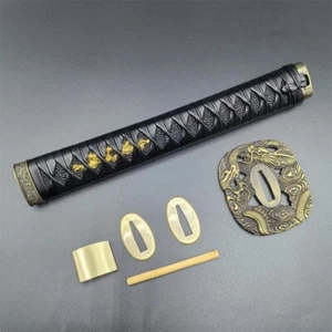 Ein Satz Tsuka Legierung Tsuba Fuchi Kashira Habaki F japanisches Katana Schwert Griff Teile - Bild 1 von 15