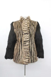 MINT PASTEL & BLACK MINK & FOX FUR JACKET COAT WOMEN WOMAN SIZE 4 SMALL - Picture 1 of 4
