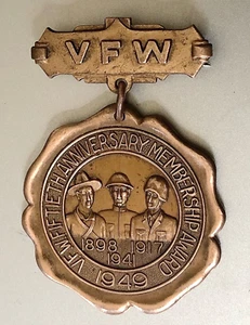 1949 VFW (Veterans Of Foreign Wars) 50th Anniversary 2-Piece Copper Fob or Medal - Picture 1 of 2