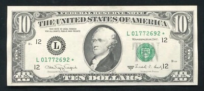 FR 2028-L* 1988-A $10 *STAR* FRN FEDERAL RESERVE NOTE SAN FRANCISCO, CA GEM UNC - Image 1 of 2