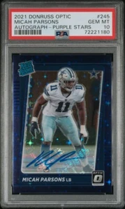 Micah Parson 2021 Panini Donruss Optic Purple Stars Rookie Auto 29/50 PSA 10 - Imagen 1 de 4
