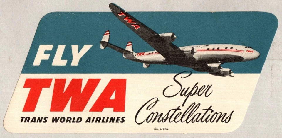 ETIQUETA DE BAGAGEM FLY TWA TRANS WORLD AIRLINES - SUPER CONSTELLATIONS 1955 - Imagem 1 de 1