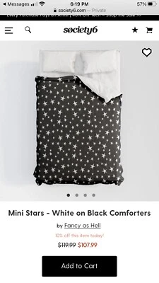 NOVO designer Society6 Mini estrelas edredom completo preto e branco - Imagem 1 de 4