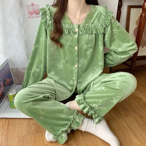 Women Pajamas Suit Long Sleeve Top And Pants Sleepwear V Neck Home Wear Female - Picture 1 of 42