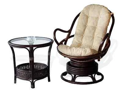 Juego de salón de mecedora giratoria Java ECO ratán y mesa de centro, marrón oscuro Foto 1 de 4
