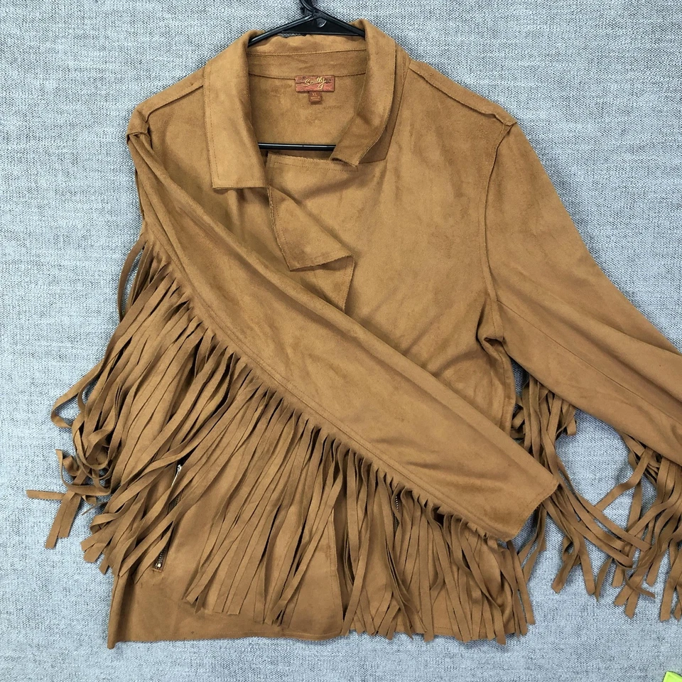 Chaqueta Scully Mujer XL Flecos Western Boho Imitación Gamuza Cremallera Bolsillos Festival Foto 1 de 4