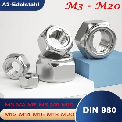 Selbstsichernde Muttern Metall Stoppmuttern A2 Edelstahl V2A M3 M4 M5 Bis M20 - Bild 1 von 4