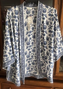 New Woman Max Studio Open FR Kimono Top 2X Plus Floral Blue White Cover Up NWT - Picture 1 of 13