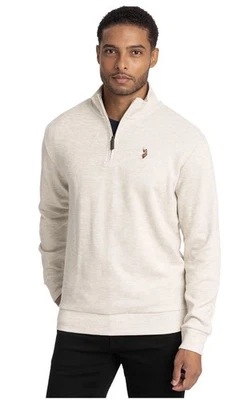 U.S. Polo Assn. Mens 3XL Oatmeal Heather Quarter Zip Flatback Pullover - Image 1 of 4