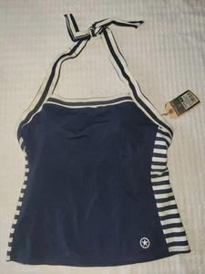 Nuevo Traje de Baño Tankini Converse One Star Halter Azul Marino Blanco Rayas Talla M - Imagen 1 de 14