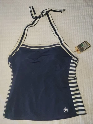Nuevo con etiquetas Traje de baño Tankini Converse One Star Halter Azul Marino Blanco Rayas Talla M Foto 1 de 4