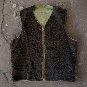 Vintage WW2 Vest Small Brown Green 50s Alpaca HBT Made in USA Conmar Zipper - Picture 1 of 9