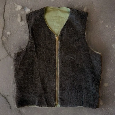 Vintage WW2 Vest Small Brown Green 50s Alpaca HBT Made in USA Conmar Zipper - Image 1 of 4