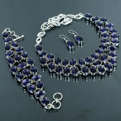 Faceted African Amethyst Oval Shape Gemstone Fashion Ethnic Jewelry Necklace Set - Image 1 of 4