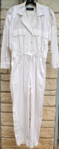 ELLEN TRACY WHITE 100% COTTON LONG JUMPSUIT PETITE MEDIUM NEVER WORN - Picture 1 of 5