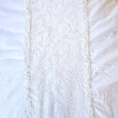 Funda nórdica de algodón blanco Simply Shabby Chic panel de aspecto de encaje/crochet - Completa/Reina Foto 1 de 4