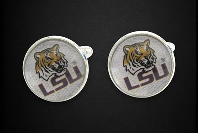 Gemelos para tarjetas de fútbol americano, gemelos LSU Tigres boda joyería Foto 1 de 4