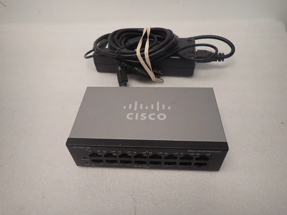 CISCO SF100D-16P 16-PORT 10/100 DESKTOP SWITCH W/ FSP120-AFP 48V POWER ADAPTER - Image 1 of 1