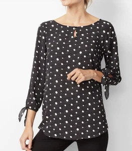 Talbots Damen 3/4 Bindeärmel Oberteil gepunktet hinten & weiß Shirt leicht Medium - Bild 1 von 9