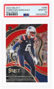 Panini Select Christian Gonzalez Club Level Red Prizm 2023/49 PSA 10 Rookie RC - Imagen 1 de 2