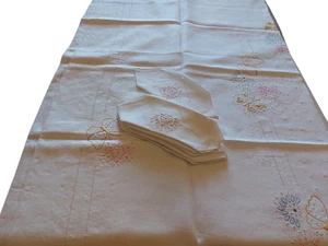 Tischdecke für 8 Personen reines weißes Leinen mit edler Handstickerei - Bild 1 von 3