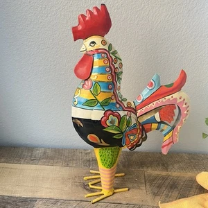 Hahn Volkskunst Metall Skulptur bunt bemalt Landhausküche - Bild 1 von 6