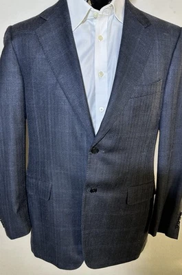 CANALI 51% Silk 49% Wool Blend 2 Button Sportcoat Blue Windowpane  40 Regular - Image 1 of 4