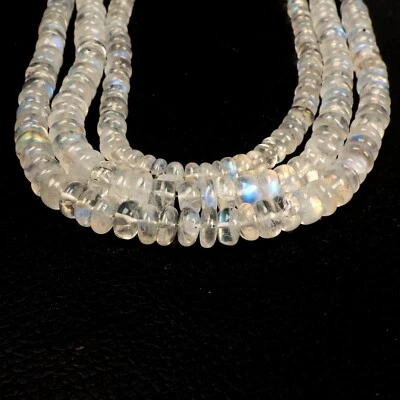 8 Inch Strand 3-5 MM Beads Natural Blue Fire Moonstone Smooth Rondelle Gemstone - Image 1 of 4
