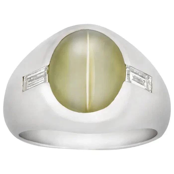 Anillo de fiesta solitario simulado verde claro crisoberilo y zafiro elegante para hombre Foto 1 de 4