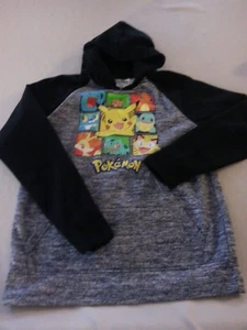 POKEMON BOYS Youth LARGE L Hoodie Pullover POCKETS BLACK GRAY Nintendo POLYESTER - Picture 1 of 9