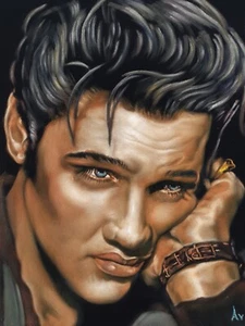 Elvis Presley di Argo, misura 18x24, olio su velluto nero - Foto 1 di 12
