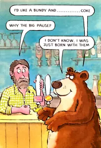 "I'd Like a Bundy and.....Coke" Bear at Bar Humorous Birthday Card by Simson - Picture 1 of 5