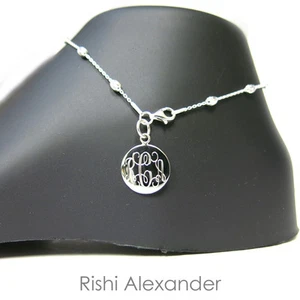 925 Sterling Silber Rolo Diamantschliff Oval Mond Perle Monogramm Personalisiert Fußkette - Bild 1 von 3