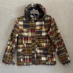 Polo Ralph Lauren Patchwork Jacket Boys Medium Madras Hoodie Y2K Vtg Pony Logo - Picture 1 of 15