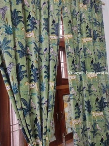 2 PIEZAS CORTINA DE TERCIOPELO DE ALGODÓN INDIO VINTAGE CORTINA DE VENTANA CORTINA DE PUERTA VERDE - Imagen 1 de 5
