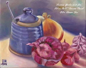 Still-life Original oil painting - Onions, Garlic & Jar (1) - 2000-Now - Picture 1 of 2
